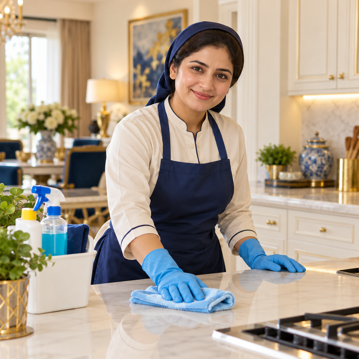 House maid cleaning a family home